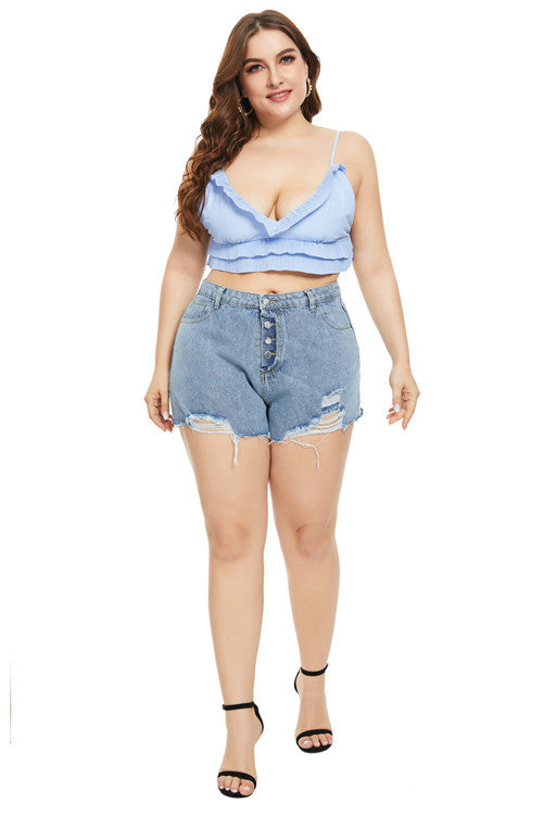 Women Plus Size Jeans Ripped Denim Shorts