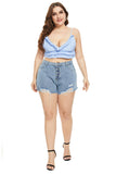 Women Plus Size Jeans Ripped Denim Shorts