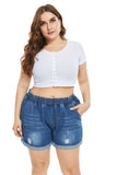 Women Plus Size Denim Shorts Summer High Waist Blue Denim Shorts for Women