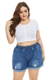 Women Plus Size Denim Shorts Summer High Waist Blue Denim Shorts for Women