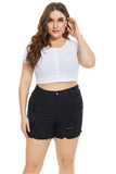 Women Plus Size Denim Shorts Ripped High Waist Jeans Summer