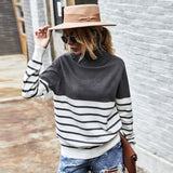 Beth Dutton Outfits Autumn and Winter Turtleneck Striped Sweater Women's Top