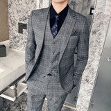Seersucker Suit Three-Piece Suit Slim Fit Small Plaid Business Suit