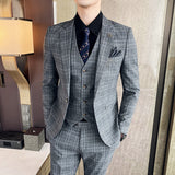 Seersucker Suit Three-Piece Suit Slim Fit Small Plaid Business Suit