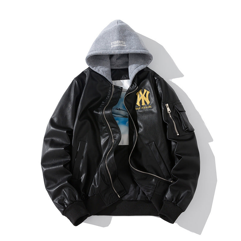 New York NYC Varsity Jacket Motorcycle Leather Jacket Letter Embroidered PU Leather Jacket