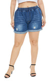 Women Plus Size Denim Shorts Summer High Waist Blue Denim Shorts for Women