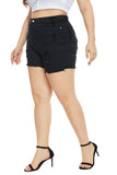 Women Plus Size Denim Shorts Ripped High Waist Jeans Summer