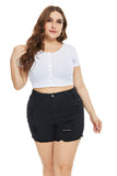 Women Plus Size Denim Shorts Ripped High Waist Jeans Summer