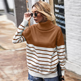 Beth Dutton Outfits Autumn and Winter Turtleneck Striped Sweater Women's Top