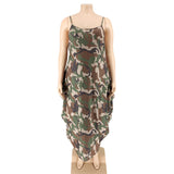 Women Plus Size Maxi Dresses Sexy Suspenders Tie-Dye Camouflage Dress