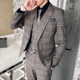 Seersucker Suit Three-Piece Suit Slim Fit Small Plaid Business Suit