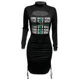 Printed Pleating Long Sleeve Dress