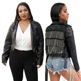 Women Plus Size Jackets Tassel Zipper and Lapel Casual Jacket with Belt