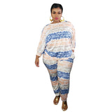 Women Plus Size Co-Ords Striped Printed Loose Fashion Casual Two-Piece Set