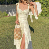 Women Summer Dresses  Midi Dress   Sexy Floral Backless Suspender Dress