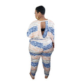 Women Plus Size Co-Ords Striped Printed Loose Fashion Casual Two-Piece Set