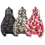 Shark Print Hoodie Autumn and Winter Sweater Fleece-Lined Men's and Women's Coats Zip Hoodie plus Size Men's Clothing