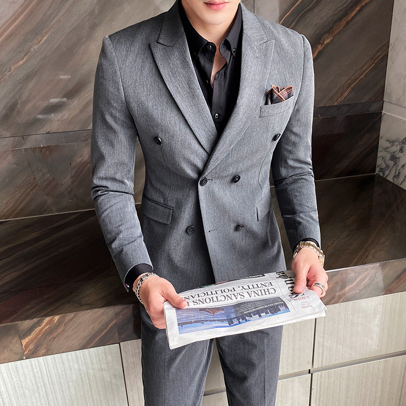 Double Brewed Seersucker Suit Male Autumn Two-Piece Suit