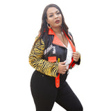 Women Plus Size Jackets Rivet Leather Coat Tiger Head Print Fashionable Jacket