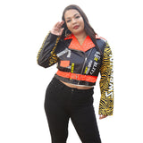 Women Plus Size Jackets Rivet Leather Coat Tiger Head Print Fashionable Jacket