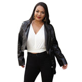 Women Plus Size Jackets Tassel Zipper and Lapel Casual Jacket with Belt