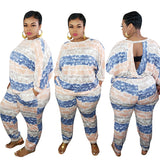 Women Plus Size Co-Ords Striped Printed Loose Fashion Casual Two-Piece Set