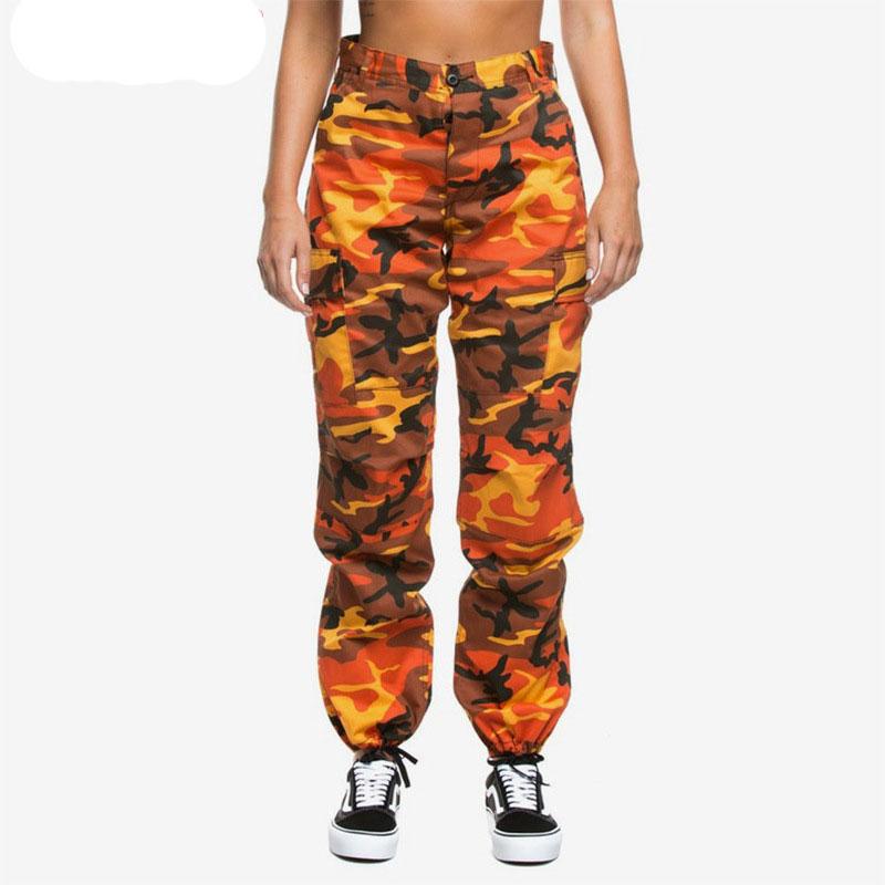 Hip Hop Camoufiage Print Savage Orange Camo Cargo Pants Dafeili Camouflage Autumn and Winter Harajuku Style Street All-Match Retro Workwear Pants Tide
