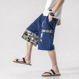 Linen Pants Straight Leg Pants Drawstring Lightweight Elastic Beach Pants Men's Summer Casual Shorts Stitching
