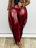 Women Plus Size Pants High Waist Slim and Sexy Tassel Bodycon Cropped Leather Pants