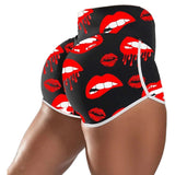 Women Plus Size Pants High Top Sports Casual Pajamas Lip Printings Shorts