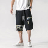Linen Pants Straight Leg Pants Drawstring Lightweight Elastic Beach Pants Men's Summer Casual Shorts Stitching