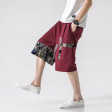 Linen Pants Straight Leg Pants Drawstring Lightweight Elastic Beach Pants Men's Summer Casual Shorts Stitching