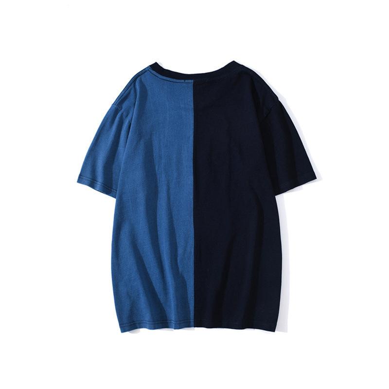 Shark Print T Shirt Tiger Head Shark Head Stitching Denim Color Short Sleeve T-shirt