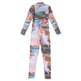 Women's Spring Clothing Fashion Printed Long Sleeve Hip Lifting Sport Jumpsuit