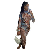 Women's Spring Clothing Fashion Printed Long Sleeve Hip Lifting Sport Jumpsuit