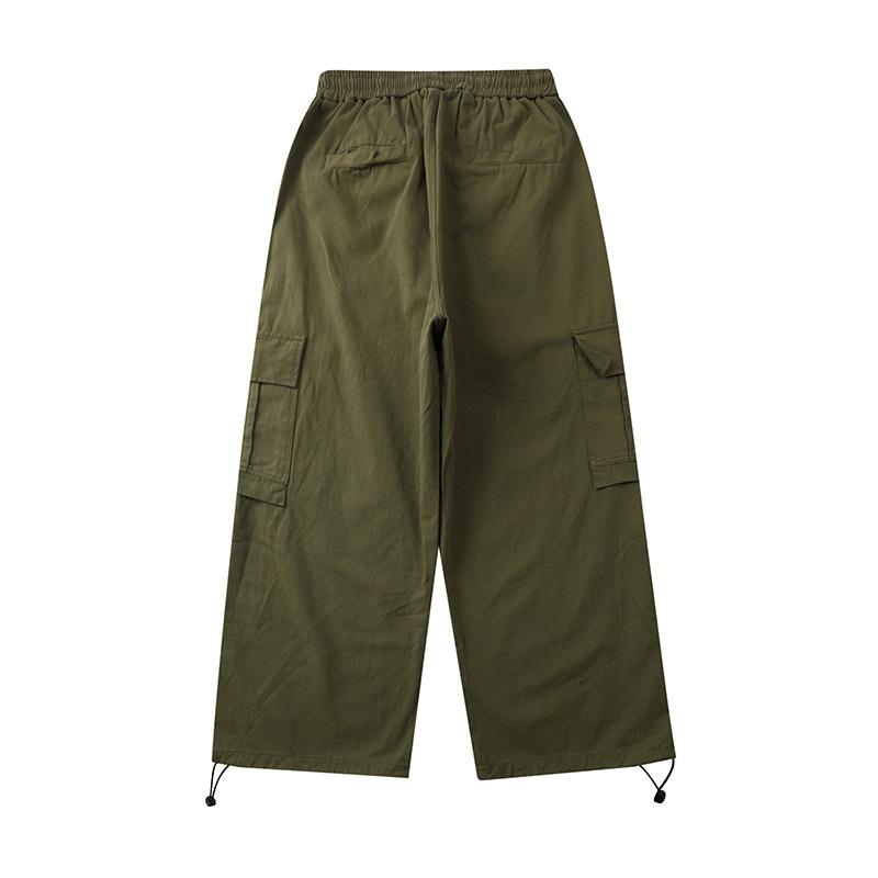 Men's Solid Color Multi-Pocket Cargo Pants Men's plus Size Retro Sports Loose Drawstring Ankle-Tied Wide Leg Pants Men Pants