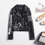 Eye Dare You Jacket Autumn Rivet Motorcycle Leather Coat Women's Handsome Cool Letter Printed PU Leather Jacket Short Coat