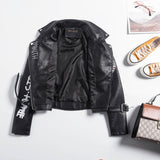 Eye Dare You Jacket Autumn Rivet Motorcycle Leather Coat Women's Handsome Cool Letter Printed PU Leather Jacket Short Coat