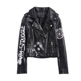 Eye Dare You Jacket Autumn Rivet Motorcycle Leather Coat Women's Handsome Cool Letter Printed PU Leather Jacket Short Coat