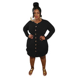 Women Plus Size Mini Dresses Slim-Fit Cardigan Side Pocket Long Sleeve Dress