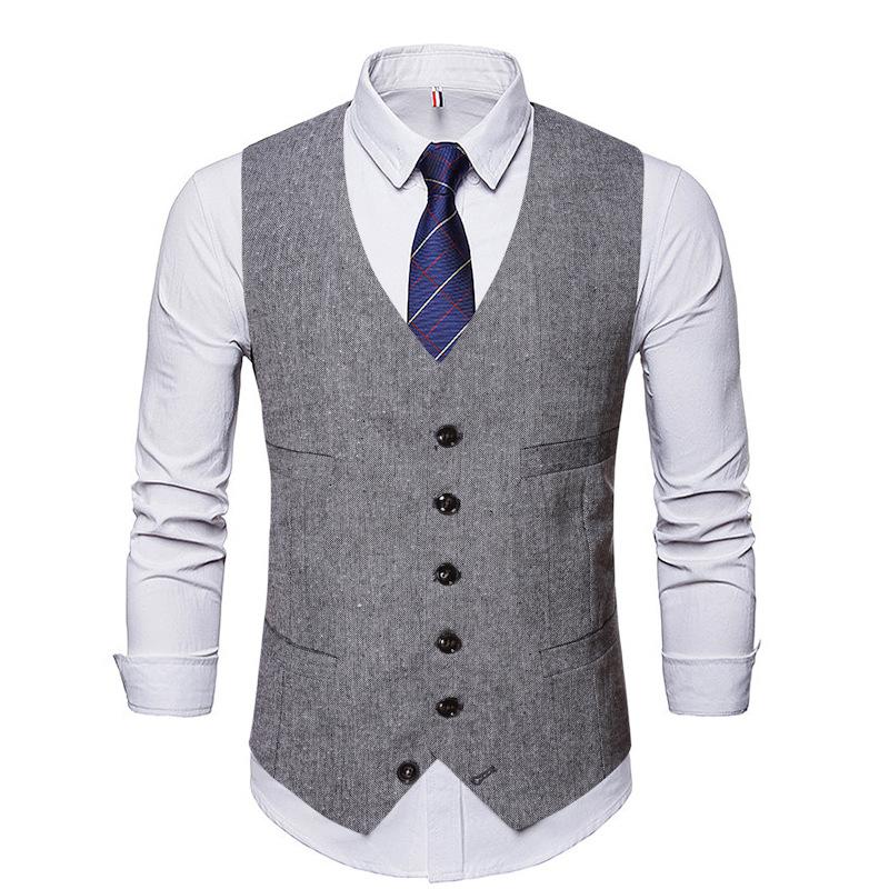 Tuxedo Vests Men Suit Vest Fashion Temperament Pure Color Vest Personal Leisure