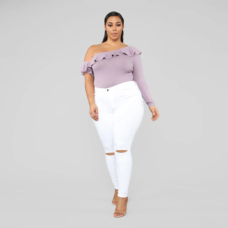 Women Plus Size Jeans Fashion High Stretch Denim Ripped Jeans