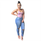 Women Plus Size Jeans Ripped Skinny Denim Skinny Pants