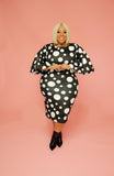 Women Plus Size Midi Dresses Summer Bell Sleeve Polka Dot Print Bodycon Dress