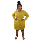 Women Plus Size Mini Dresses Slim-Fit Cardigan Side Pocket Long Sleeve Dress