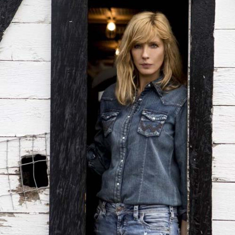 Beth Dutton Outfits Sexy Fashion Long Sleeve Lady's Denim Jacket Shirt Dress