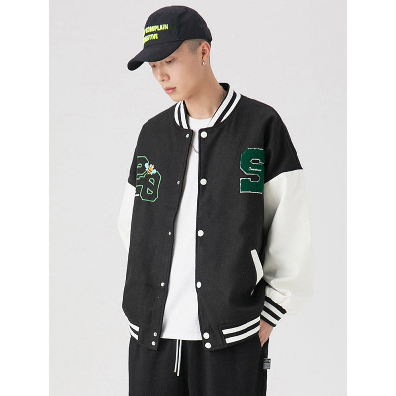 Letterman Jacket Outfit Senior Jackets Varsity Baseball Coat Spring and Autumn Men's Color Matching Loose-Fitting Workwear Jacket