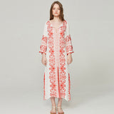 Women Dresses Embroidered Totem Elegant Split Dress