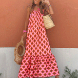 Beth Dutton Bohemian Dress Summer Spring Midi Dresses Sexy off Shoulder Maxi Dress Women round Neck Backless Vintage Diamond Lattice