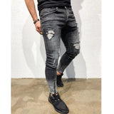 J Shaped Jeans New Men's Jeans Fashion Holes Youth Leg Opening Zipper Stretch